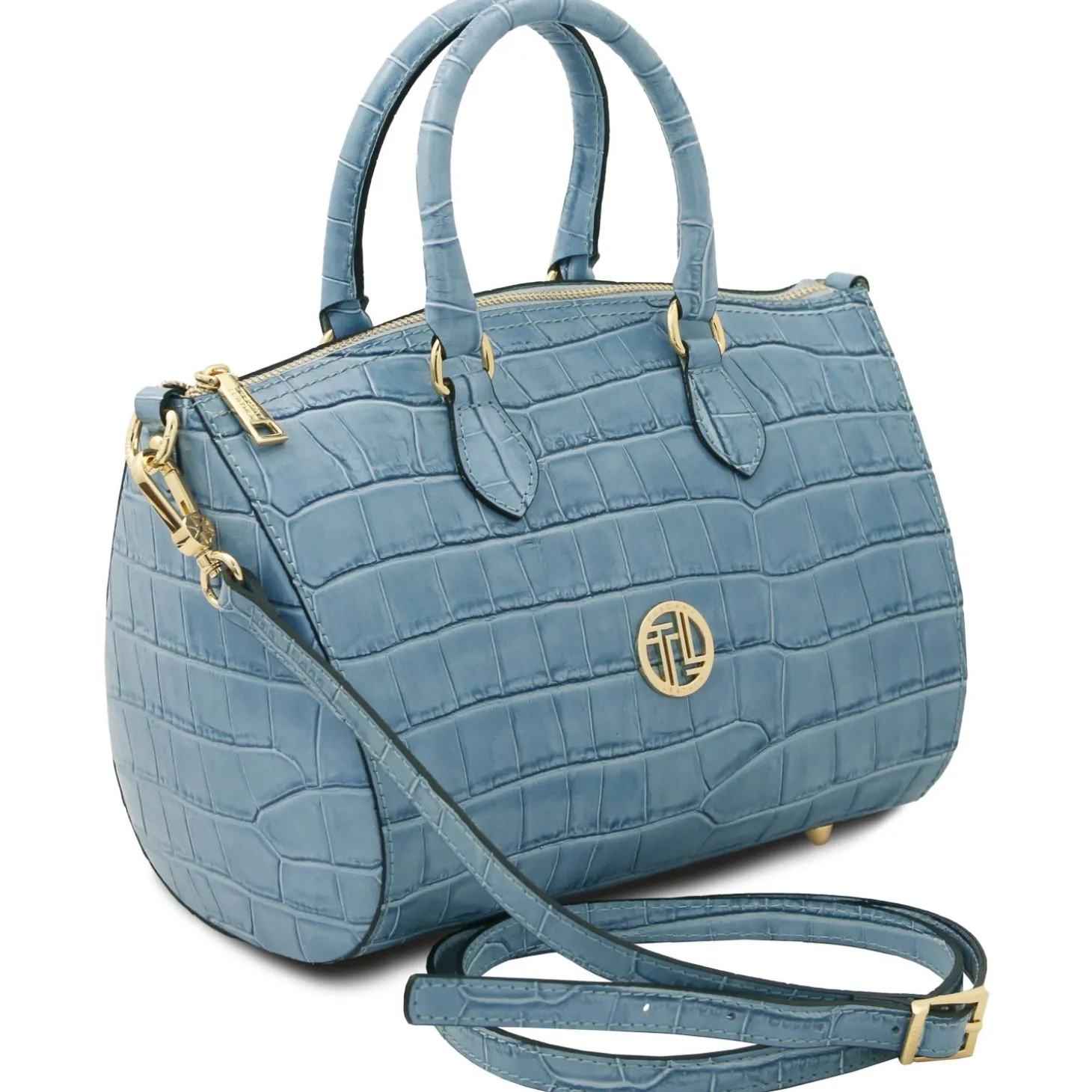 Bauletto aus Leder mit Kroko-Prägung