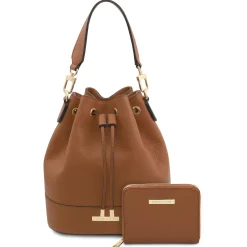 Beuteltasche aus Leder und Exklusive Damenbrieftasche aus Leder mit Rundum-Reißverschluss