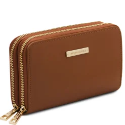 Doppel Rundum-Reißverschluss Damenbrieftasche aus Leder