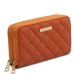 Doppel Rundum-Reißverschluss Damenbrieftasche aus Weichem Leder