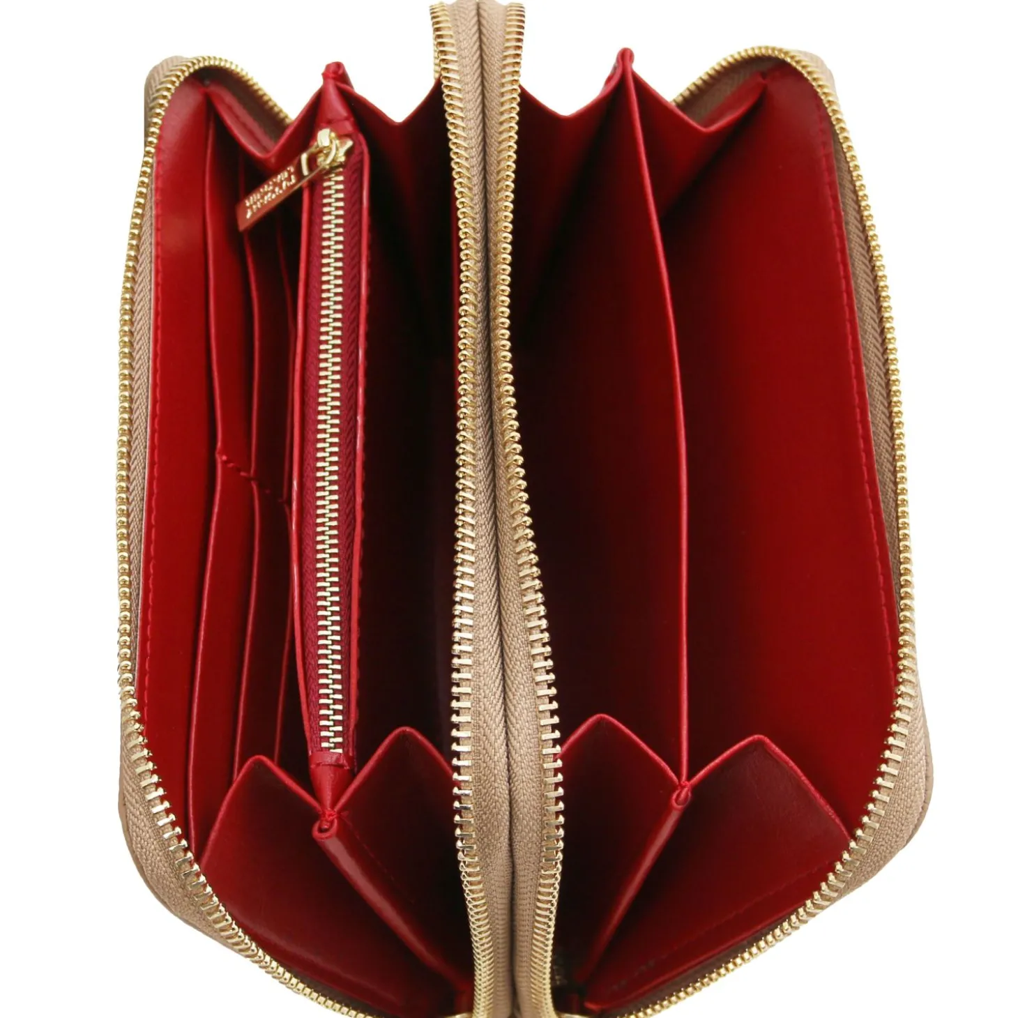 Doppel Rundum-Reißverschluss Damenbrieftasche aus Leder