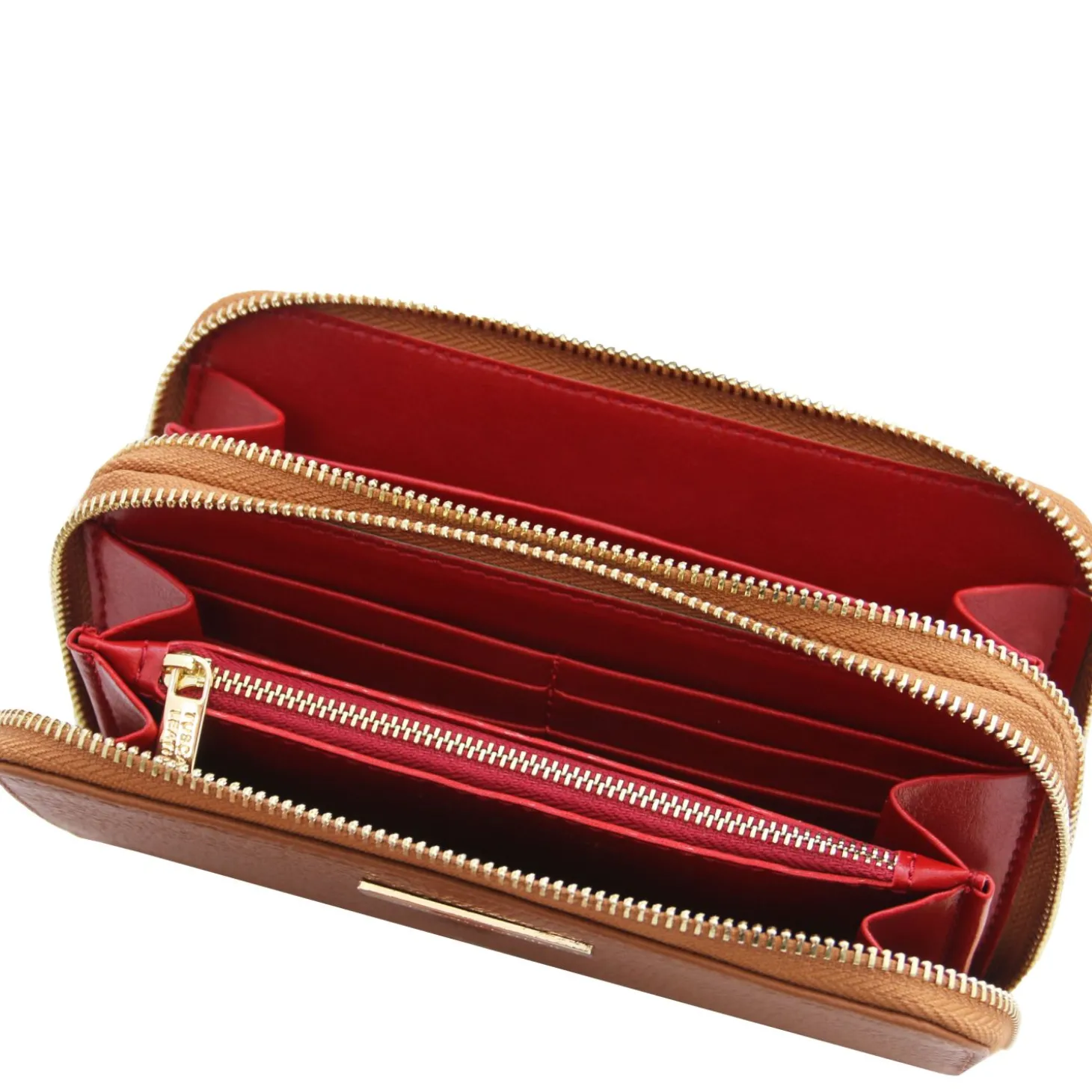 Doppel Rundum-Reißverschluss Damenbrieftasche aus Leder