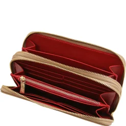 Doppel Rundum-Reißverschluss Damenbrieftasche aus Leder