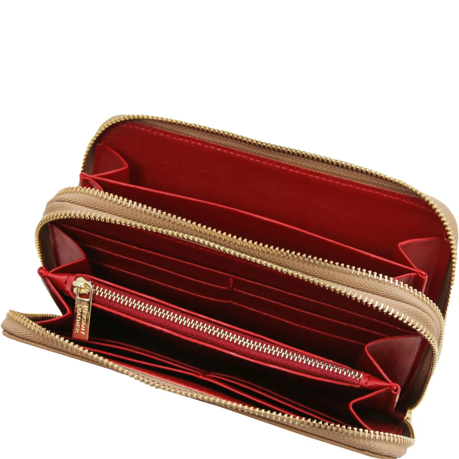 Doppel Rundum-Reißverschluss Damenbrieftasche aus Leder