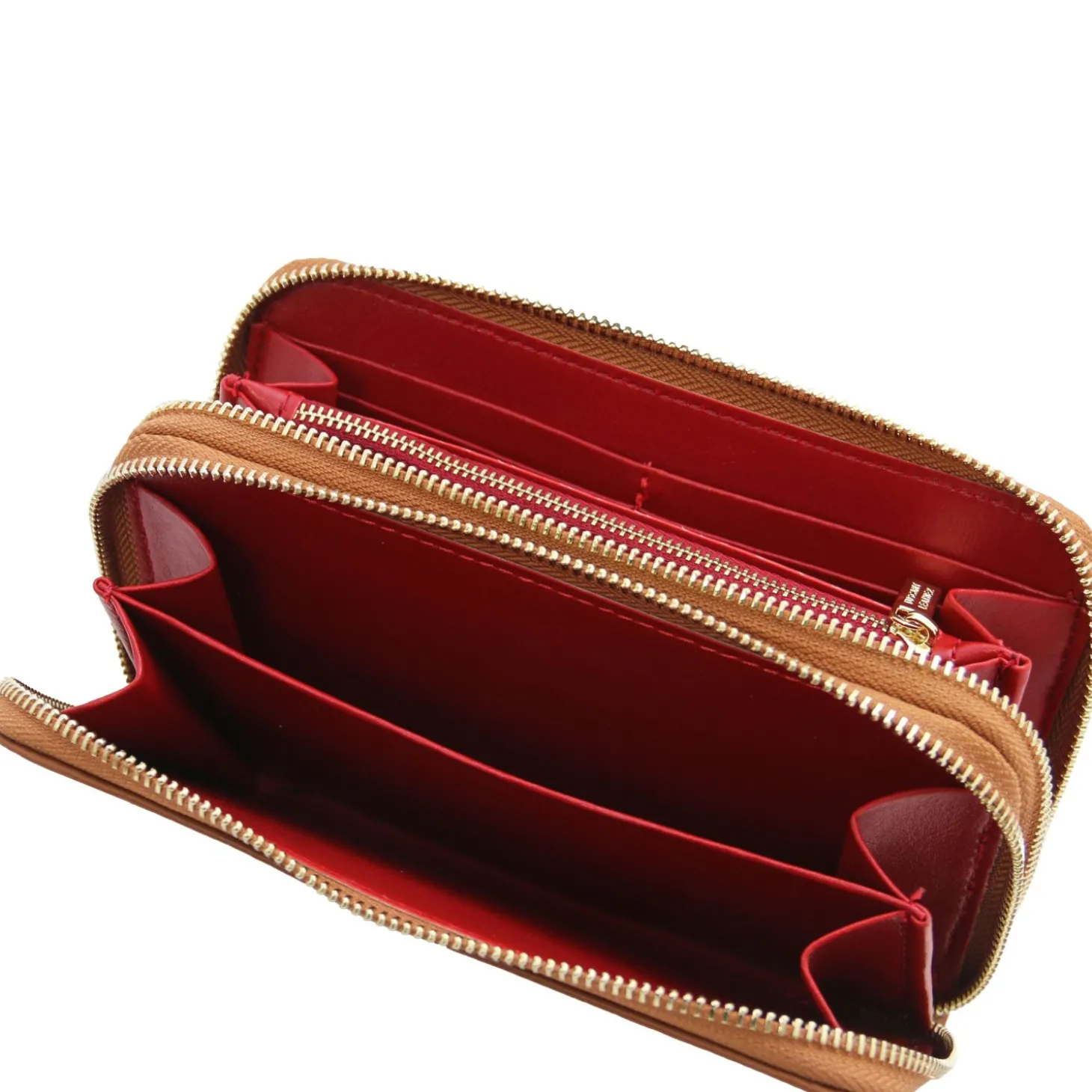 Doppel Rundum-Reißverschluss Damenbrieftasche aus Leder