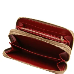 Doppel Rundum-Reißverschluss Damenbrieftasche aus Leder