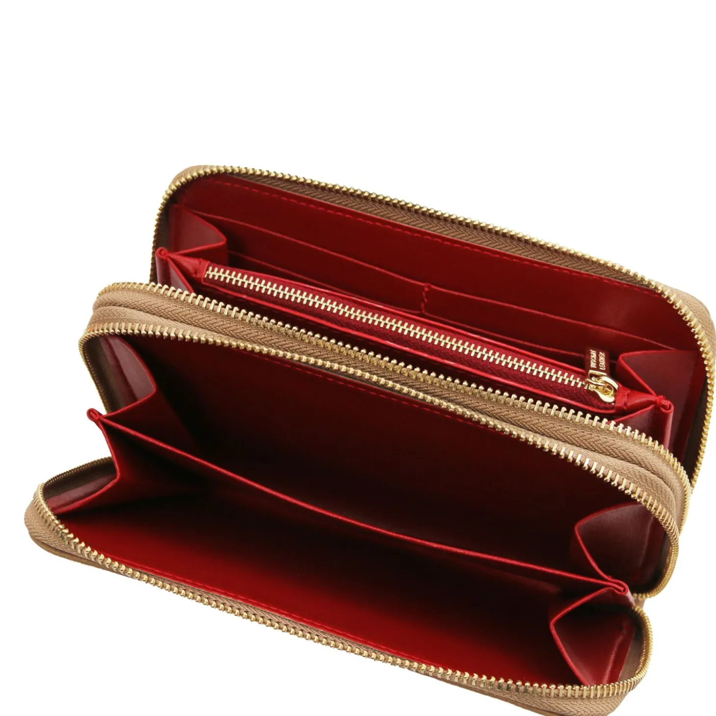 Doppel Rundum-Reißverschluss Damenbrieftasche aus Leder