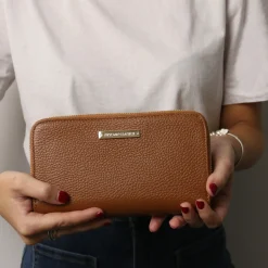 Doppel Rundum-Reißverschluss Damenbrieftasche aus Leder