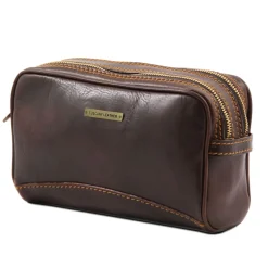 Kulturtasche mit Doppelfach aus Leder