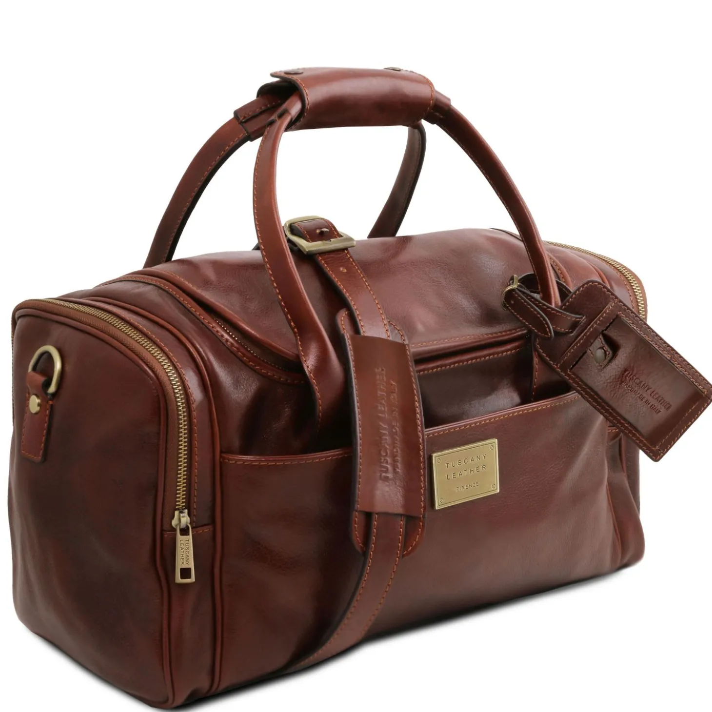 Reisetasche aus Leder mit 2 Reissverschluss - Seitentaschen