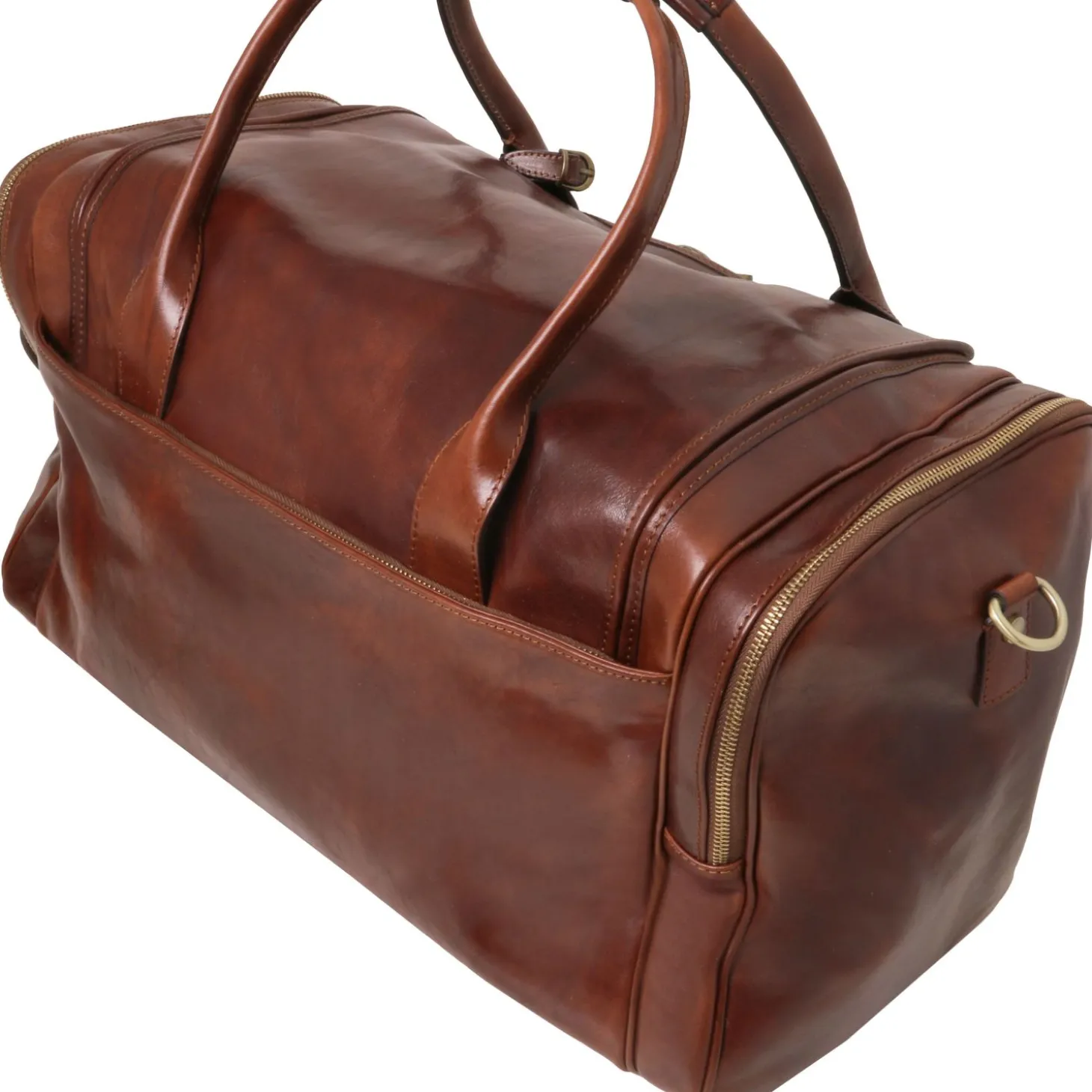 Reisetasche aus Leder mit 2 Reissverschluss - Seitentaschen