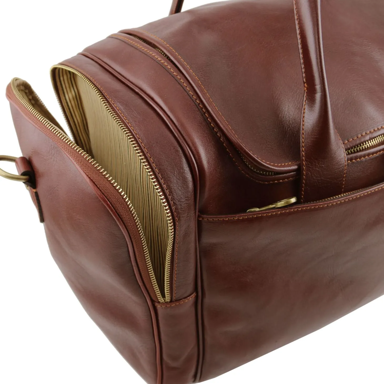 Reisetasche aus Leder mit 2 Reissverschluss - Seitentaschen