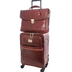 4 Rollen Ledertrolley und TL SMART Notebooktasche aus Leder