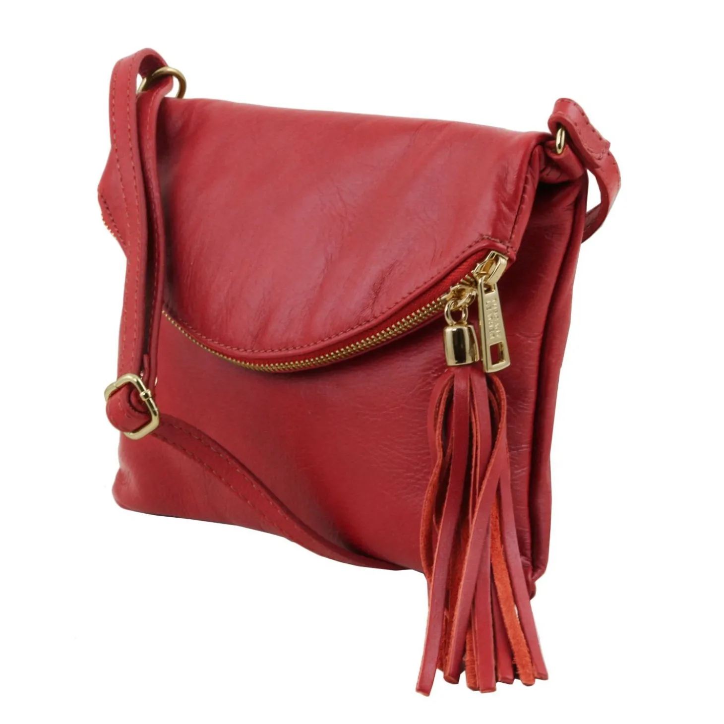 Schultertasche aus Leder mit Quasten