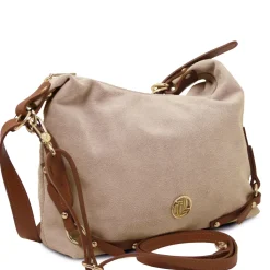 Schultertasche aus Wildleder