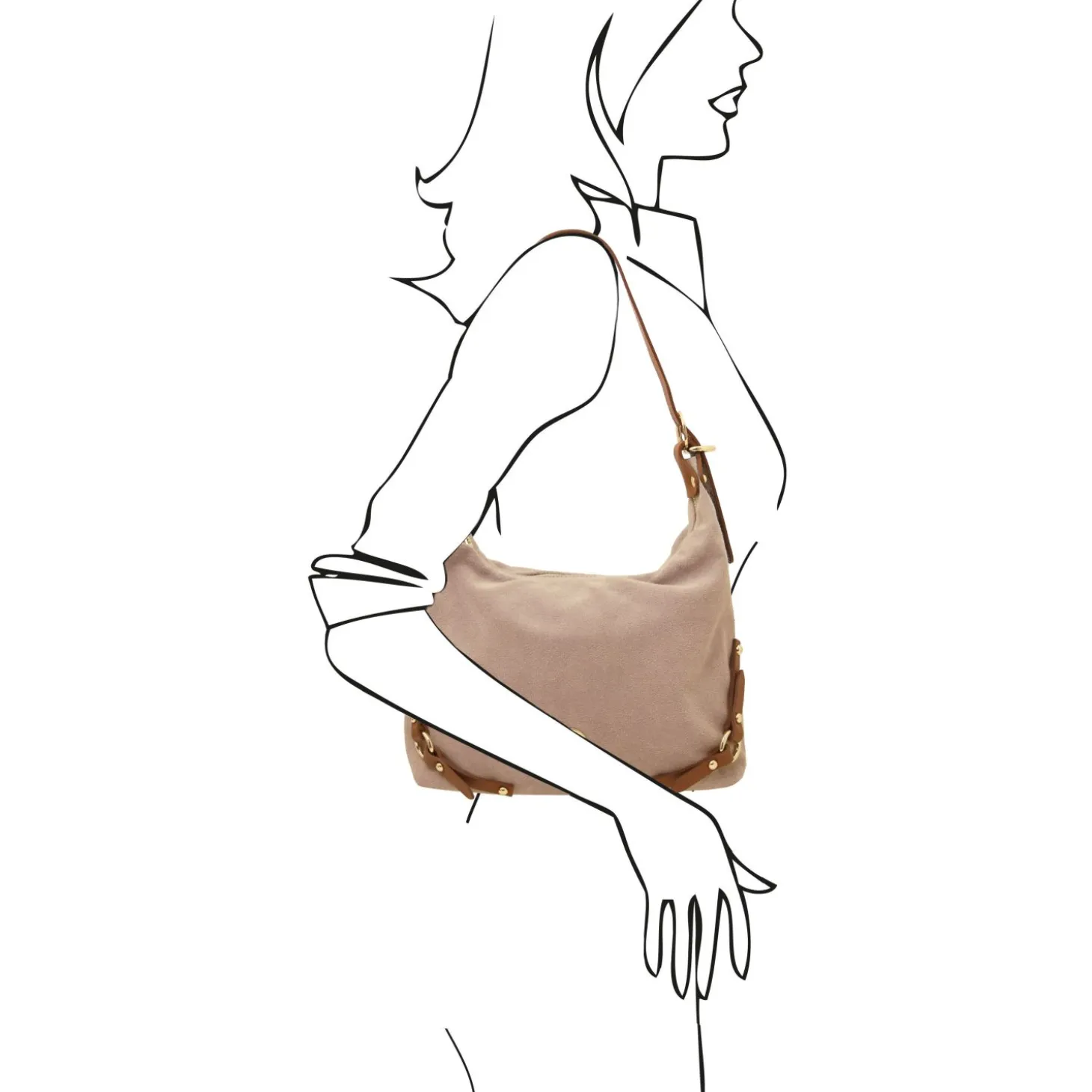 Schultertasche aus Wildleder