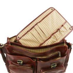 TL SMART Multifach-Aktentasche aus Leder mit Zwei Aufgesetzten Taschen